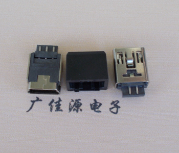 三角镇MINI USB 5Pin接口 带护套焊线母座 B型180度铜壳
