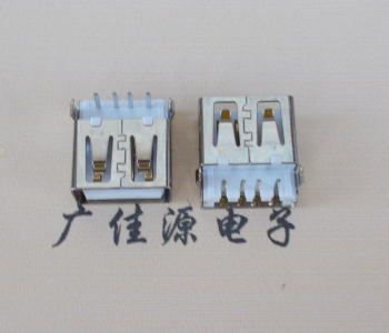 三角镇USB母座接口 AF90度沉板1.9引脚4P插件白胶芯直边