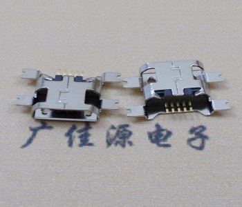 三角镇镀镍Micro USB 插座四脚贴 直边沉板1.6MM尺寸结构
